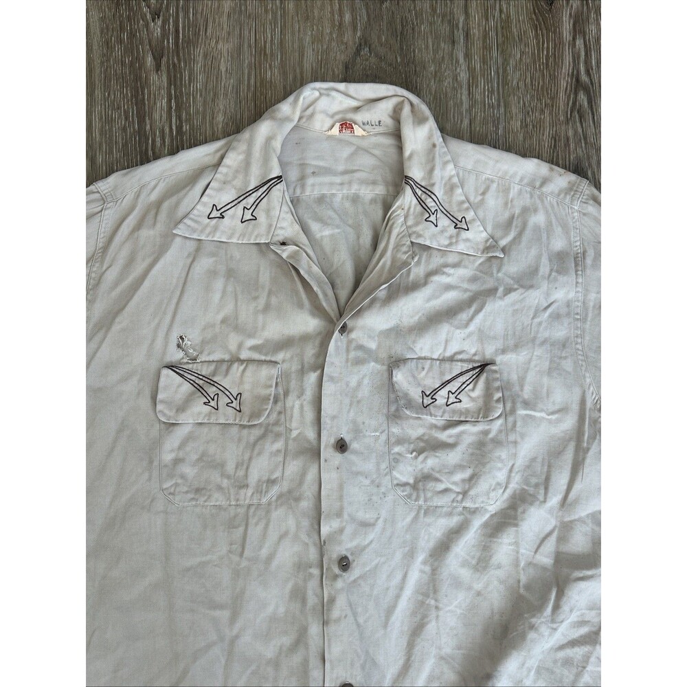 Pilgrim Loop Collar Camp Button Shirt Long Sleeve Large Cotton Vtg 50s 40s As Is